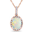 Opal & Halo Diamond Pendant Necklace in 14k Rose Gold 1.34ct