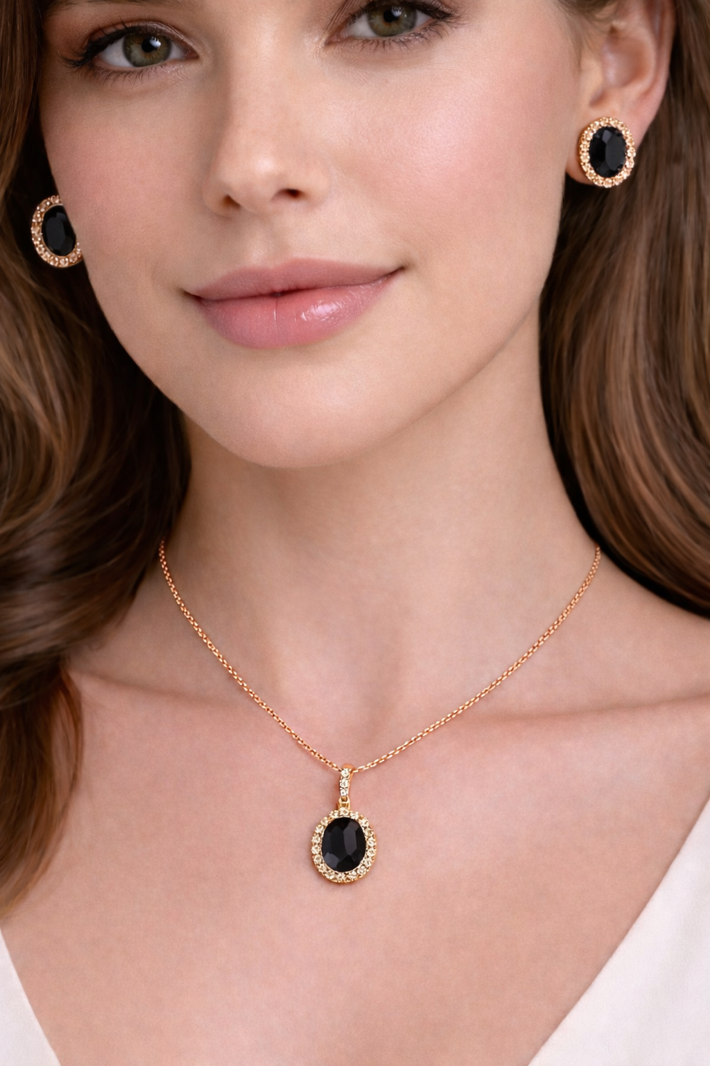 Onyx & Halo Diamond Pendant Necklace in 14k Rose Gold 2.14ct