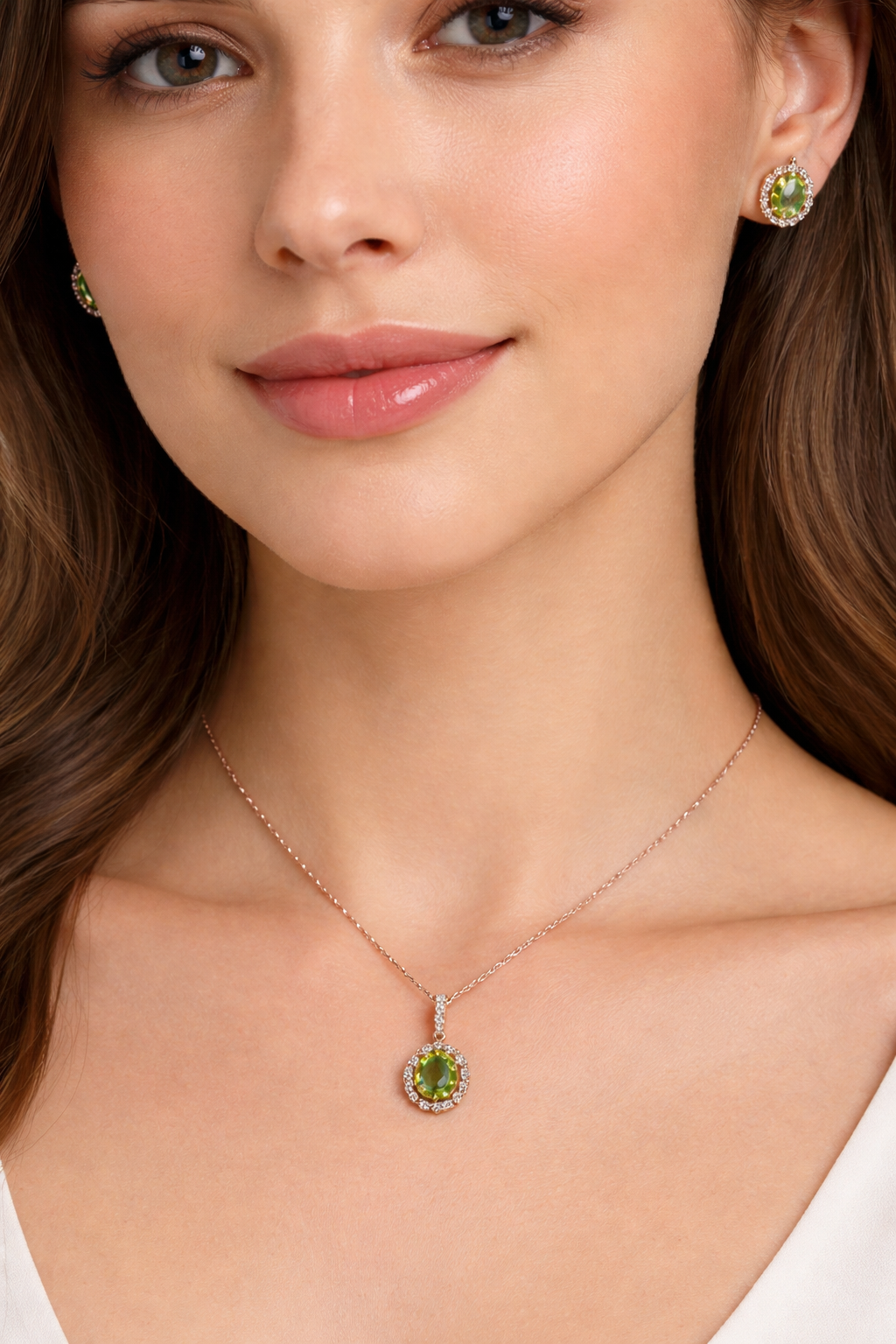 Peridot & Halo Diamond Pendant Necklace in 14k Rose Gold 2.24ct