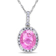 Lab Pink Sapphire & Halo Diamond Pendant Necklace 14k White Gold 2.44ct