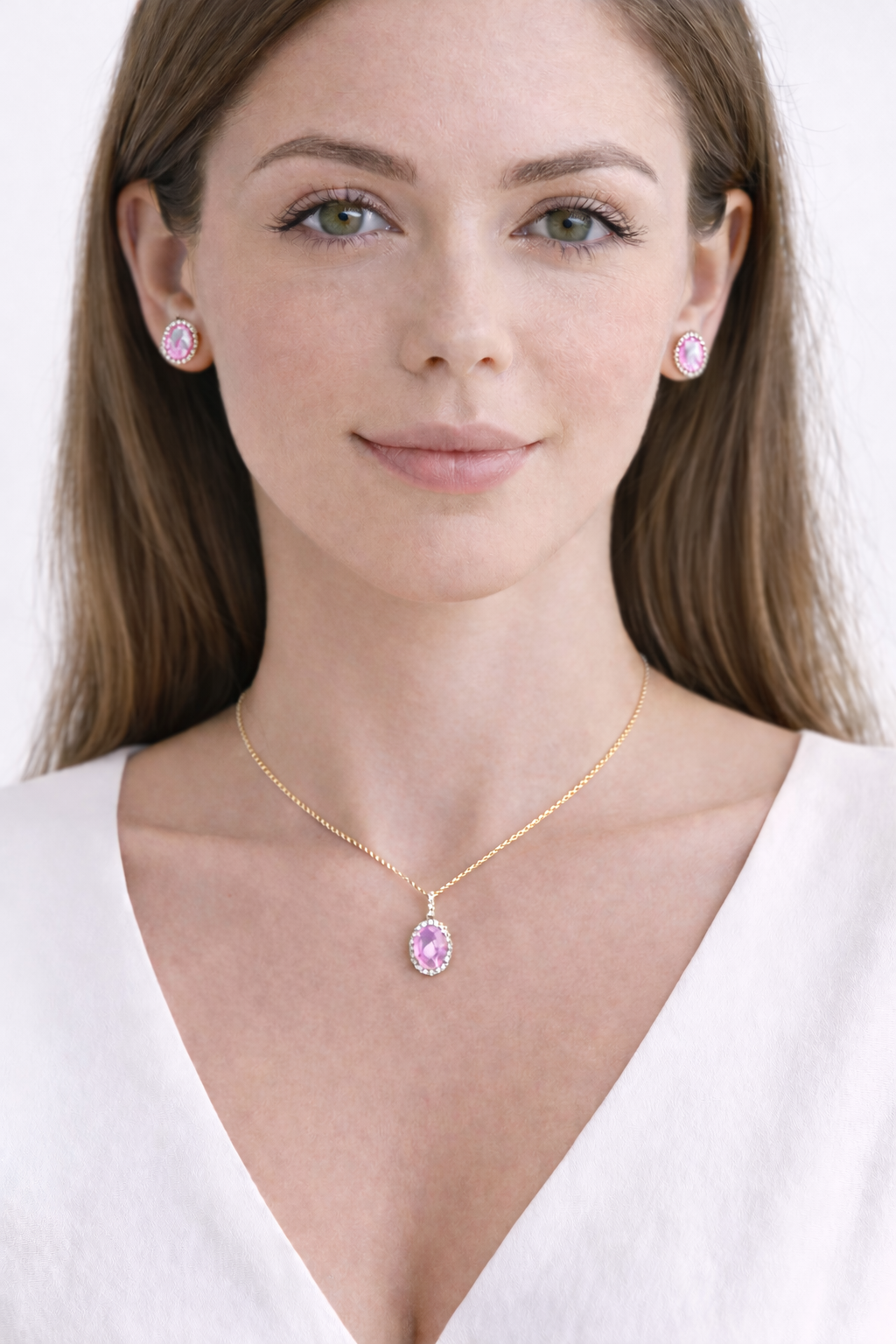 Pink Sapphire & Halo Diamond Pendant Necklace in 14k Yellow Gold 2.44ct