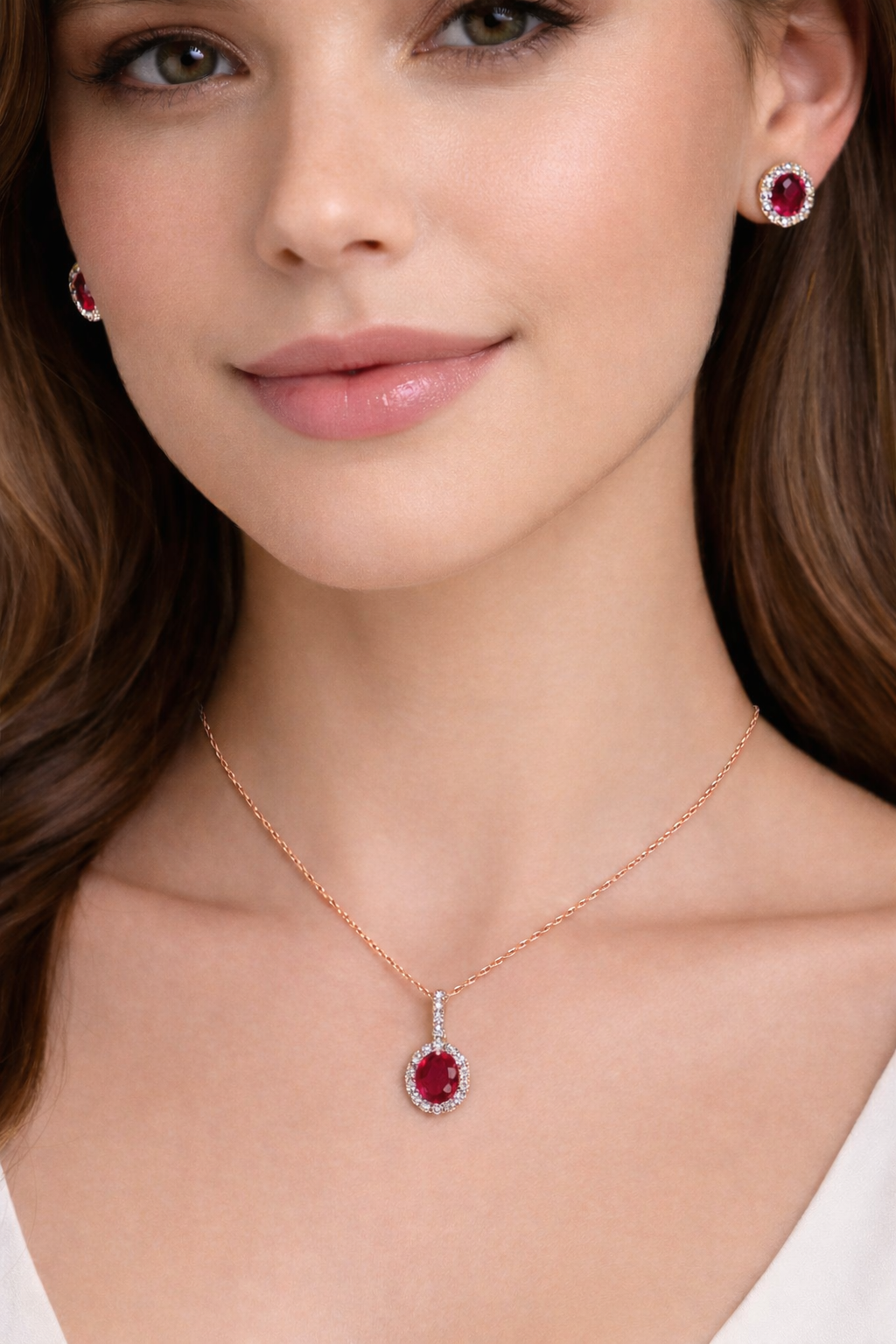 Ruby & Halo Diamond Pendant Necklace in 14k Rose Gold 2.44ct