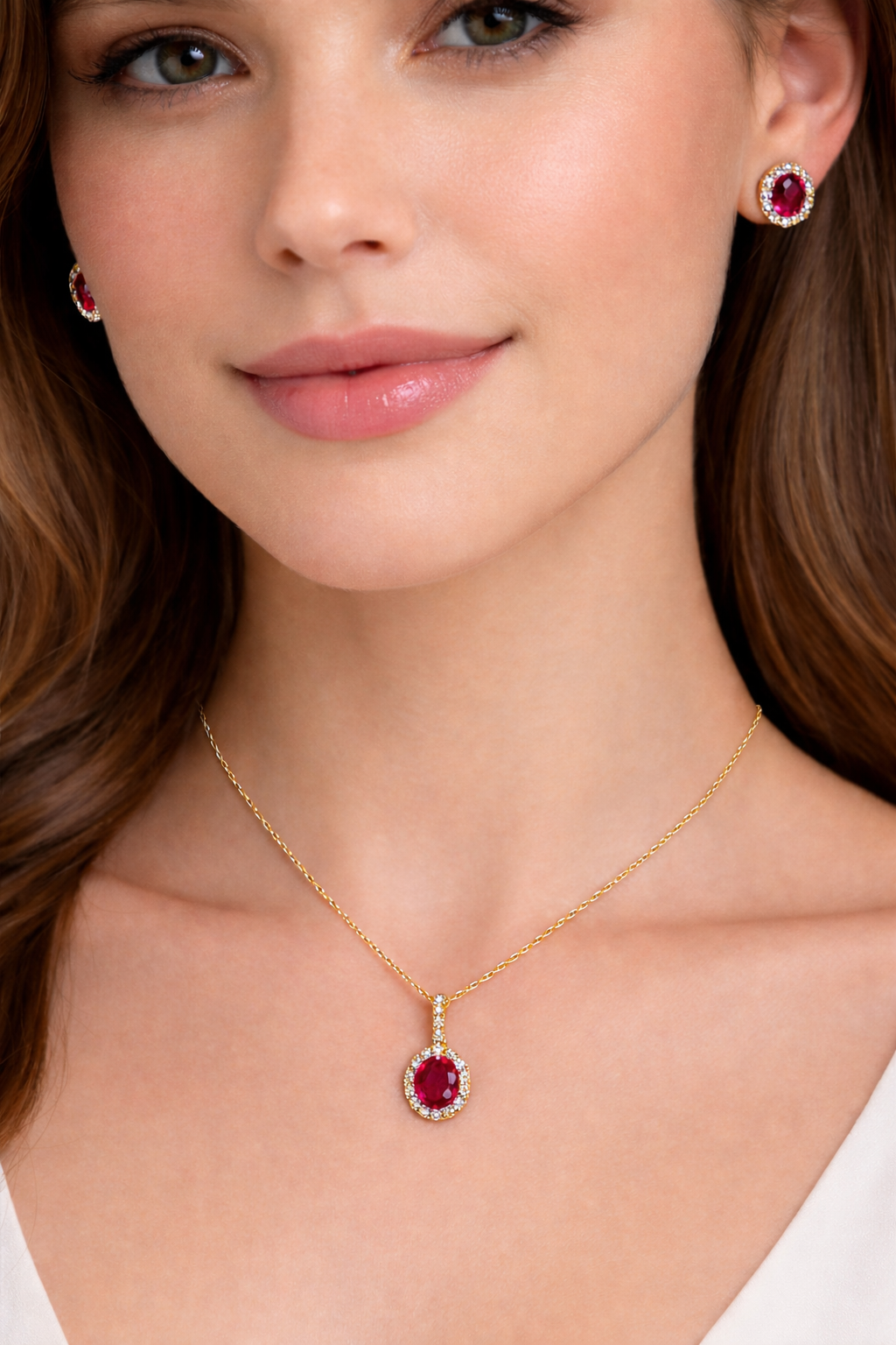 Ruby & Halo Diamond Pendant Necklace in 14k Yellow Gold 2.44ct