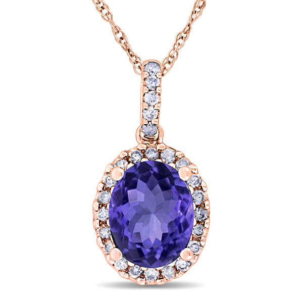 Tanzanite & Halo Diamond Pendant Necklace in 14k Rose Gold 2.44ct