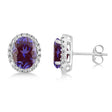 Oval Lab Alexandrite & Halo Diamond Stud Earrings 14k White Gold 3.92ct