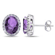 Oval Amethyst & Halo Diamond Stud Earrings 14k White Gold 3.92ct