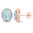 Oval Aquamarine & Halo Diamond Stud Earrings 14k Rose Gold 3.92ct