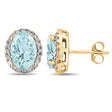 Oval Aquamarine & Halo Diamond Stud Earrings 14k Yellow Gold 3.92ct
