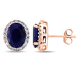 Oval Lab Blue Sapphire & Halo Lab Diamond Stud Earrings 14k Rose Gold 5.70ct