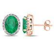 Oval Emerald & Halo Diamond Stud Earrings 14k Rose Gold 4.20ct