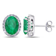 Oval Lab Emerald & Halo Lab Diamond Stud Earrings 14k White Gold 4.20ct