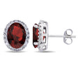 Oval Lab Garnet & Halo Lab Diamond Stud Earrings 14k White Gold 4.60ct