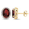 Oval Lab Garnet & Halo Lab Diamond Stud Earrings 14k Yellow Gold 4.60ct