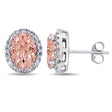 Oval Morganite & Halo Diamond Stud Earrings 14k White Gold 5.60ct