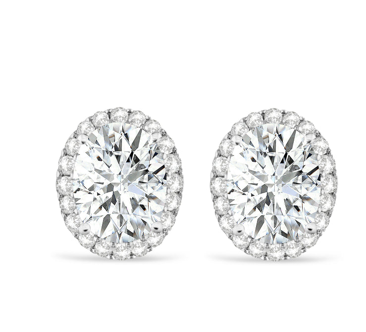 Oval Lab Moissanite & Halo Lab Diamond Stud Earrings 14k White Gold 3.82ct