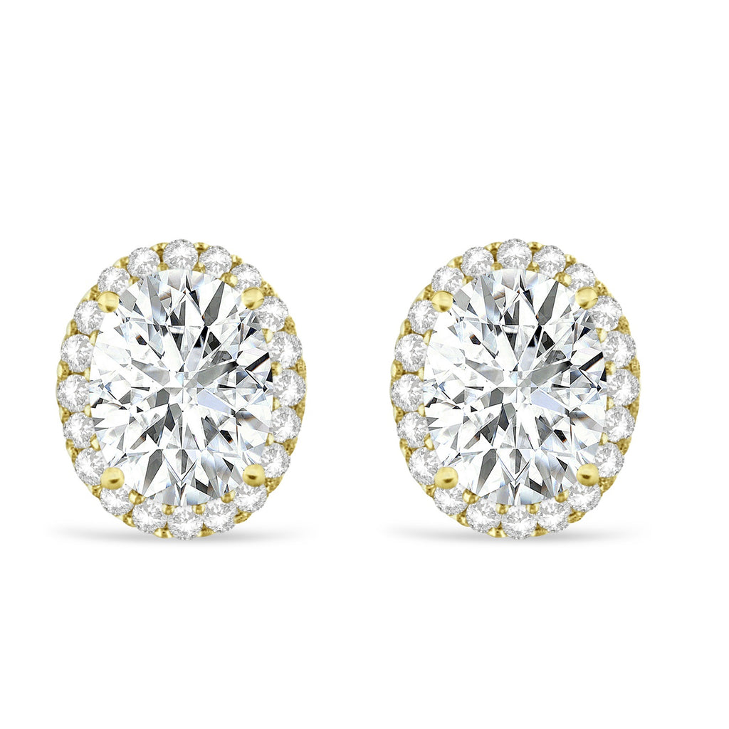 Oval Moissanite & Halo Diamond Stud Earrings 14k Yellow Gold 3.82ct