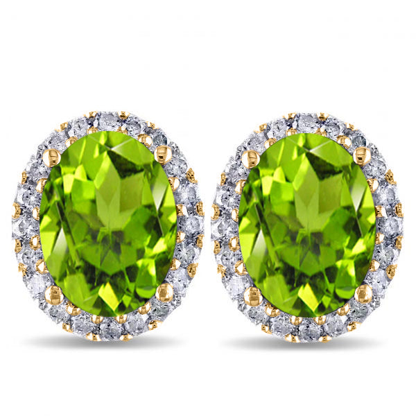 Oval Lab Peridot & Halo Lab Diamond Stud Earrings 14k Yellow Gold 4.40ct