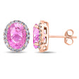 Oval Lab Pink Sapphire & Halo Lab Diamond Stud Earrings 14k Rose Gold 4.80ct