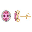 Oval Lab Pink Sapphire & Halo Lab Diamond Stud Earrings 14k Yellow Gold 4.80ct