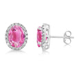 Oval Lab Pink Tourmaline & Halo Lab Diamond Stud Earrings 14k White Gold 5.00ct