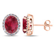 Oval Lab Ruby & Halo Lab Diamond Stud Earrings 14k Rose Gold 4.80ct