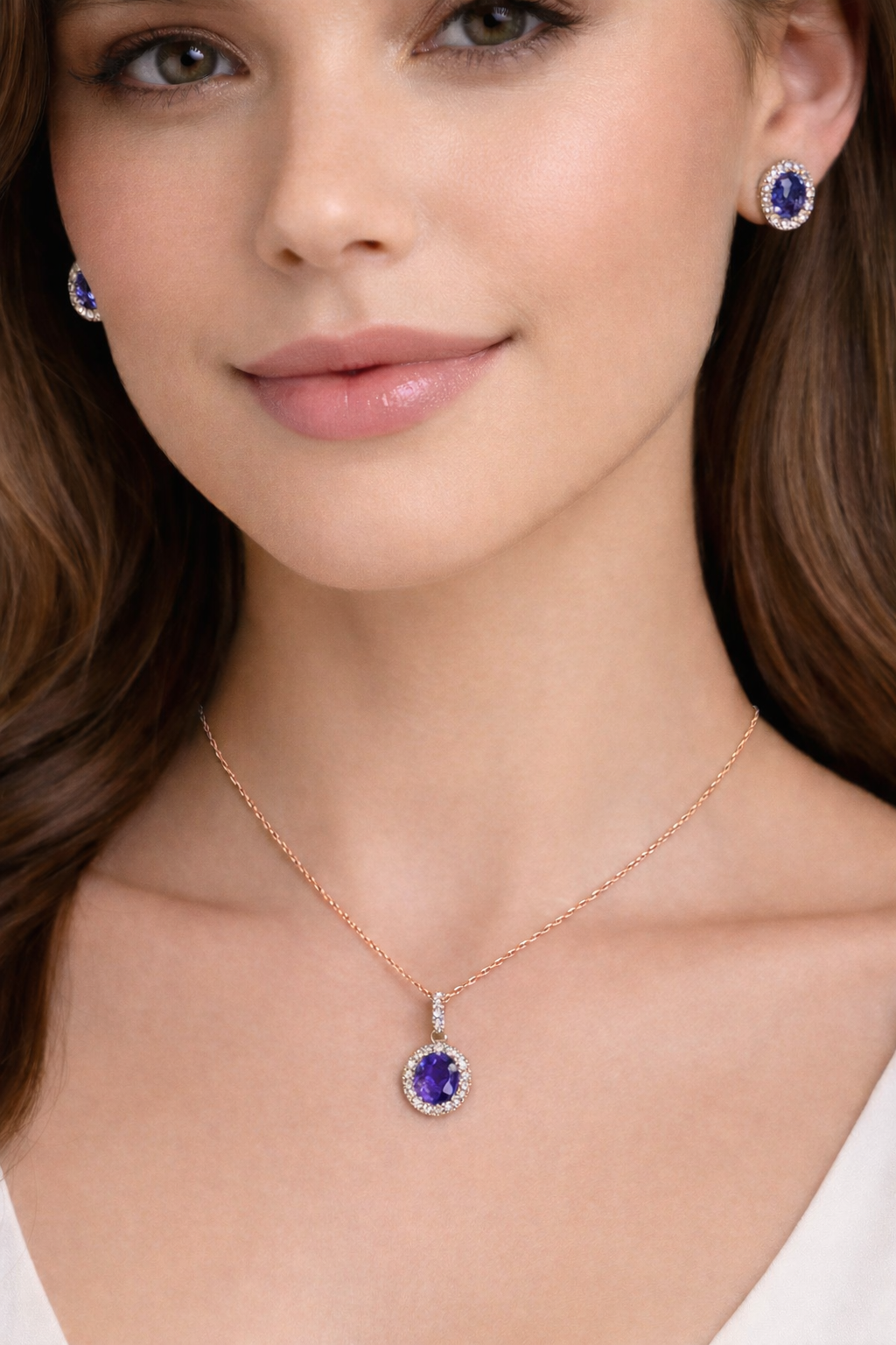 Tanzanite & Halo Diamond Pendant Necklace in 14k Rose Gold 2.44ct