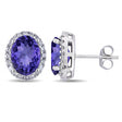 Oval Lab Tanzanite & Halo Lab Diamond Stud Earrings 14k White Gold 4.80ct