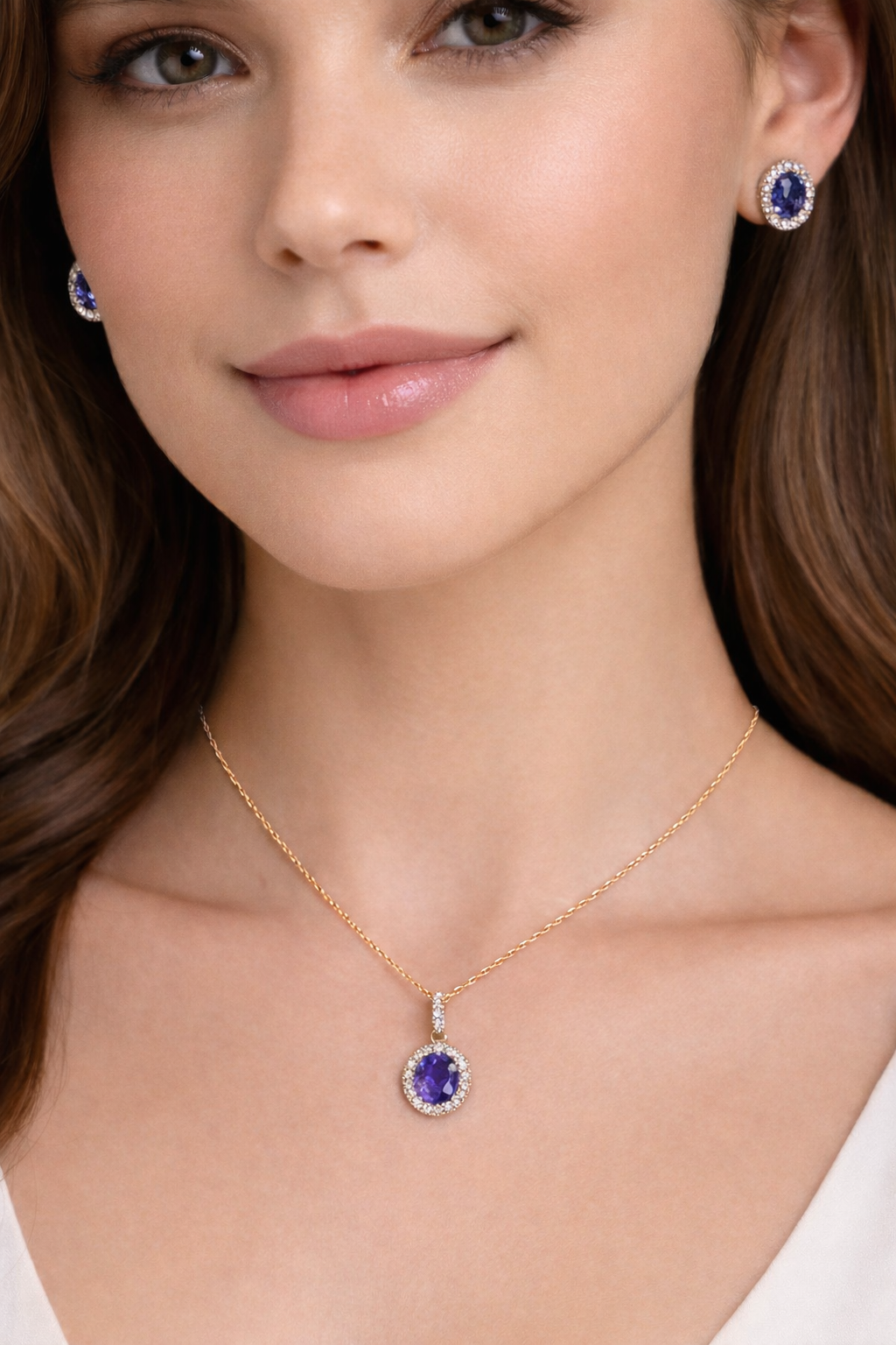 Tanzanite & Halo Diamond Pendant Necklace in 14k Yellow Gold 2.44ct
