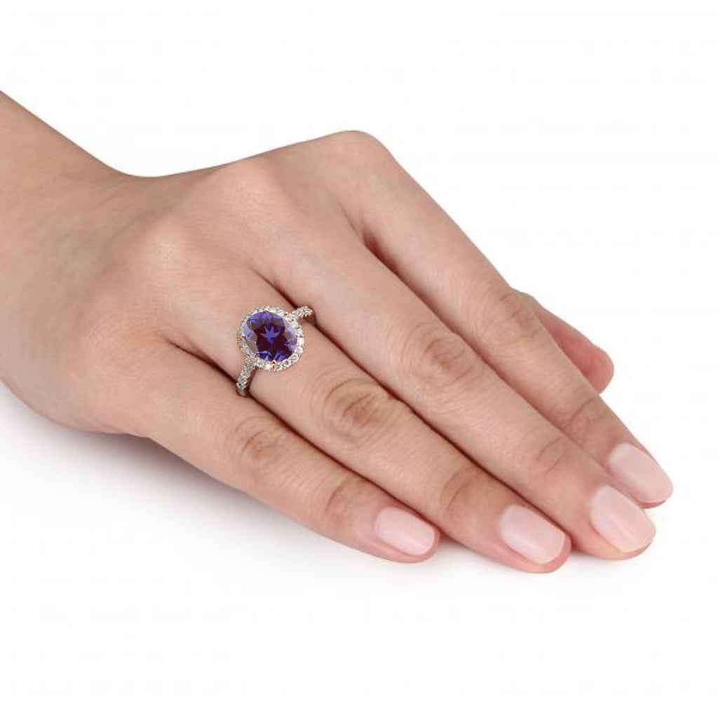 Oval Lab Alexandrite & Halo Diamond Engagement Ring 14k Rose Gold 2.82ct