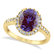 Oval Lab Alexandrite & Halo Diamond Engagement Ring 14k Yellow Gold 2.82ct