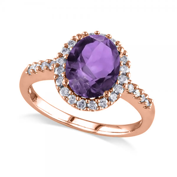 Oval Amethyst & Halo Diamond Engagement Ring 14k Rose Gold 2.82ct