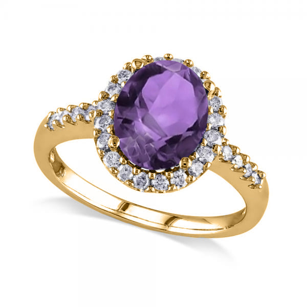 Oval Amethyst & Halo Diamond Engagement Ring 14k Yellow Gold 2.82ct