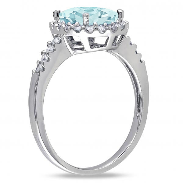Oval Lab Aquamarine & Halo Lab Diamond Engagement Ring 14k White Gold 2.67ct