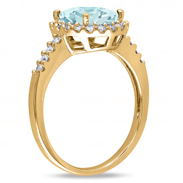 Oval Aquamarine & Halo Diamond Engagement Ring 14k Yellow Gold 2.67ct