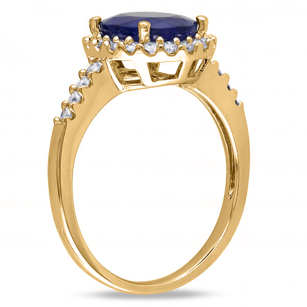 Oval Lab Blue Sapphire & Halo Lab Diamond Engagement Ring 14k Yellow Gold 3.92ct