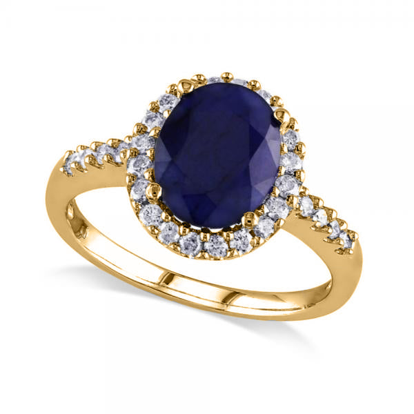 Oval Blue Sapphire & Halo Diamond Engagement Ring 14k Yellow Gold 3.92ct