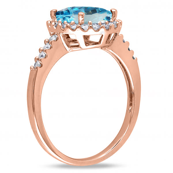 Oval Blue Topaz & Halo Diamond Engagement Ring 14k Rose Gold 3.92ct