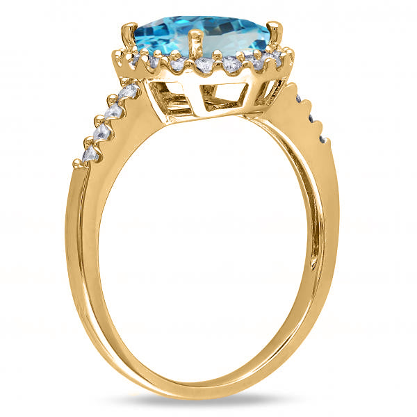Oval Lab Blue Topaz & Halo Lab Grown Diamond Engagement Ring 14k Yellow Gold 3.92ct