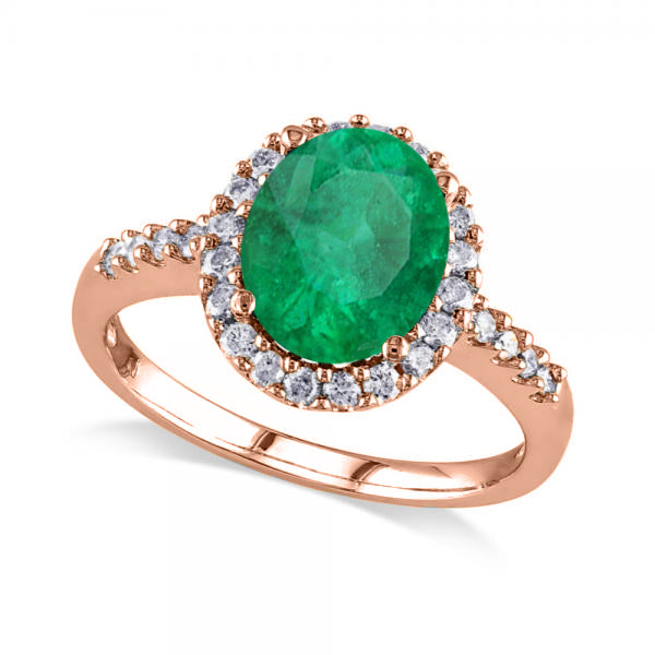Oval Lab Emerald & Halo Lab Grown Diamond Engagement Ring 14k Rose Gold 3.02ct