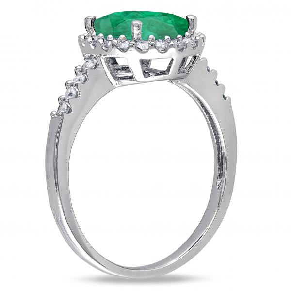 Oval Emerald & Halo Diamond Engagement Ring 14k White Gold 3.02ct