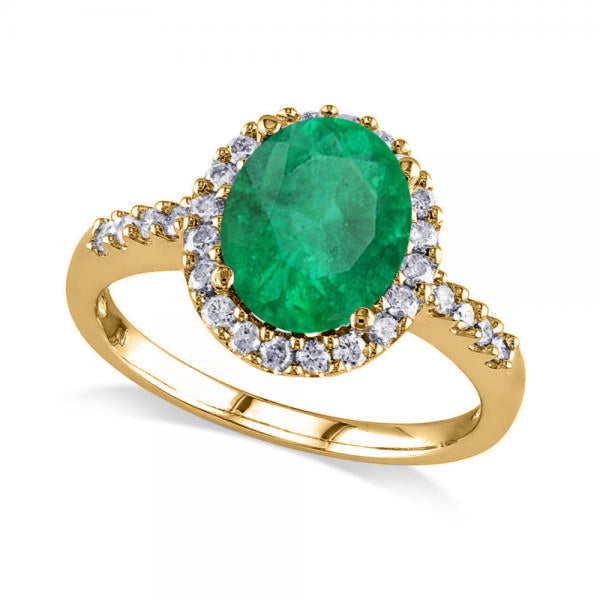 Oval Lab Emerald & Halo Lab Grown Diamond Engagement Ring 14k Yellow Gold 3.02ct