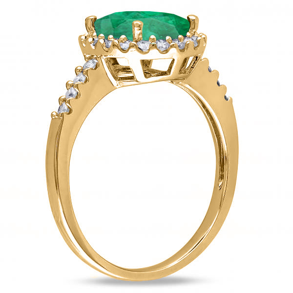 Oval Emerald & Halo Diamond Engagement Ring 14k Yellow Gold 3.02ct