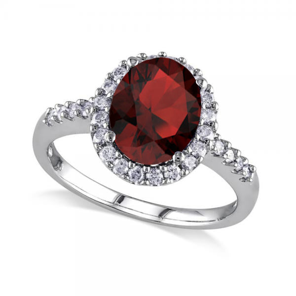 Oval Lab Garnet & Halo Lab Grown Diamond Engagement Ring 14k White Gold 3.22ct