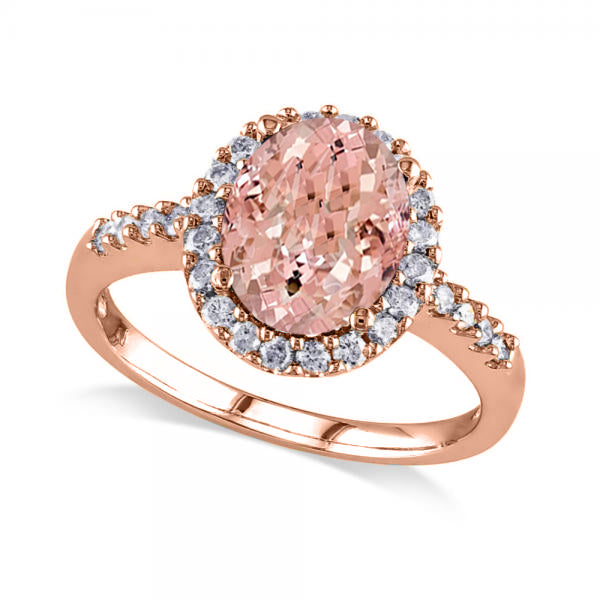 Oval Morganite & Halo Diamond Engagement Ring 14k Rose Gold 3.57ct