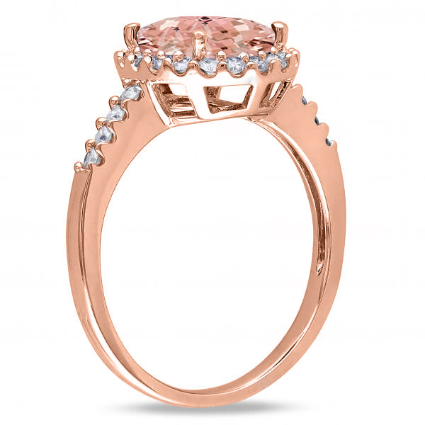 Oval Morganite & Halo Diamond Engagement Ring 14k Rose Gold 3.57ct