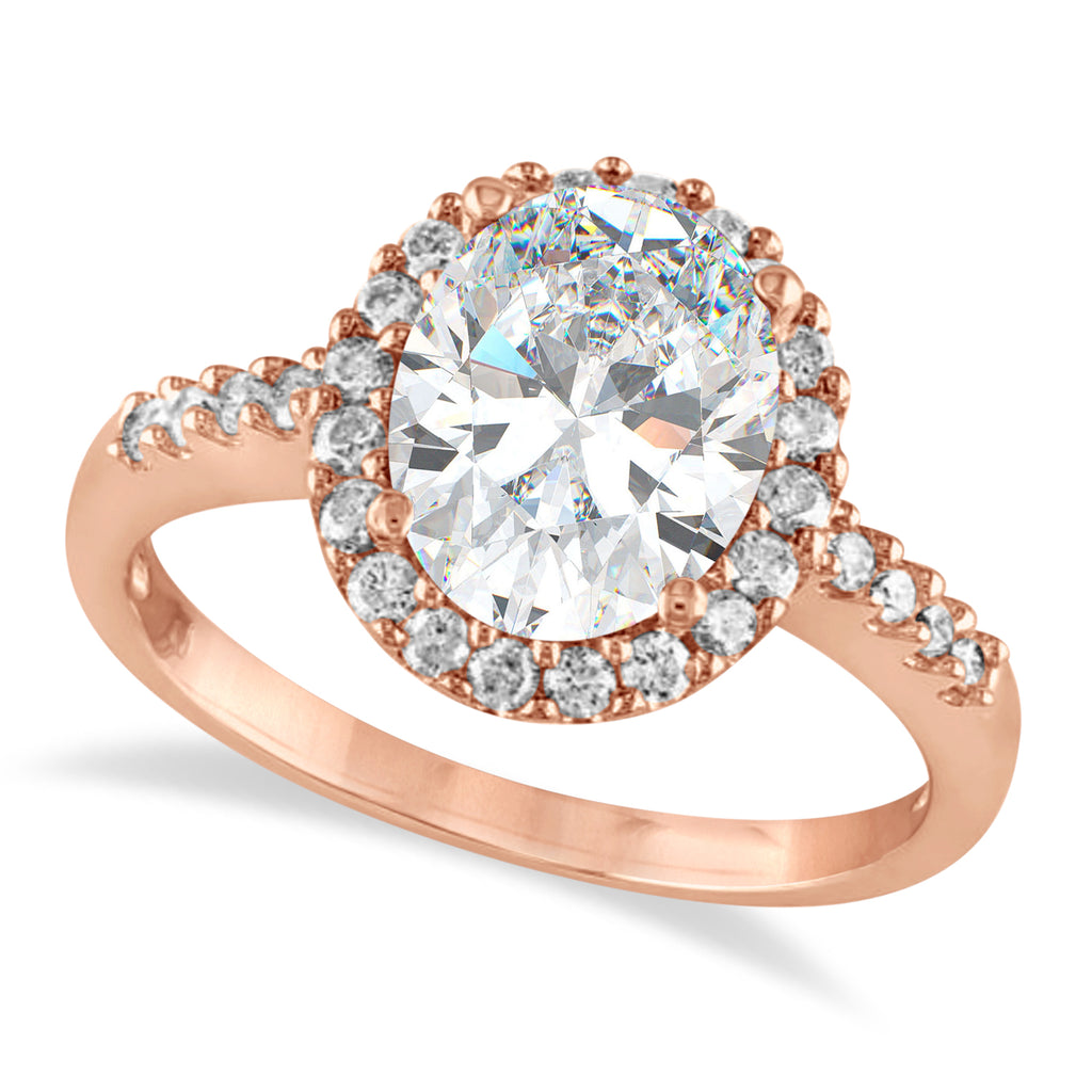 Oval Lab Moissanite & Halo Lab Grown Diamond Engagement Ring 14k Rose Gold 2.82ct