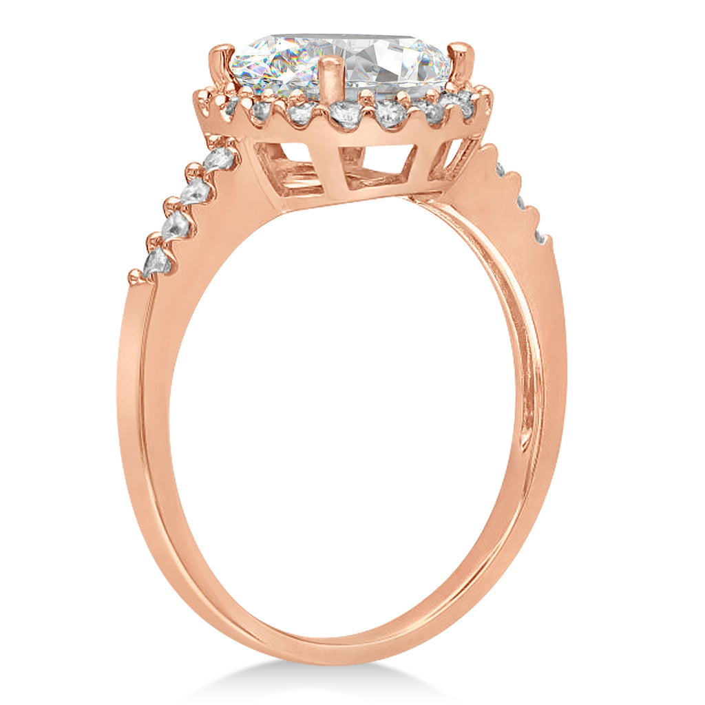 Oval Moissanite & Halo Diamond Engagement Ring 14k Rose Gold 2.82ct