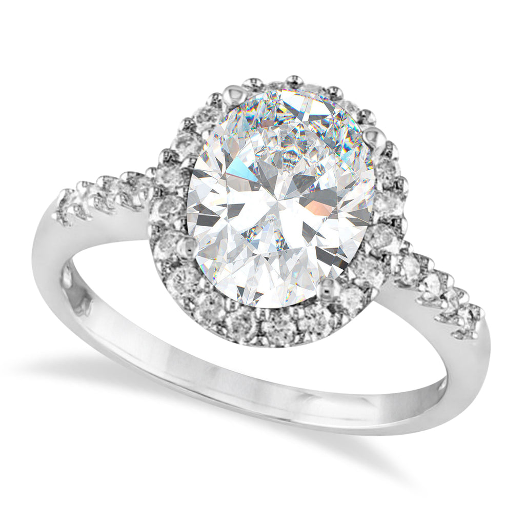 Oval Lab Moissanite & Halo Lab Grown Diamond Engagement Ring 14k White Gold 2.82ct