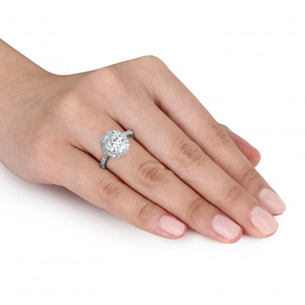 Oval Moissanite & Halo Diamond Engagement Ring 14k White Gold 2.82ct