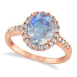 Oval Moonstone & Halo Diamond Engagement Ring 14k Rose Gold 1.42ct